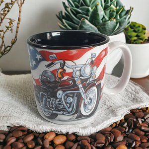 Motorcycle American Flag Collectable Coffee Mug Cup Ceramic Burton and Burton